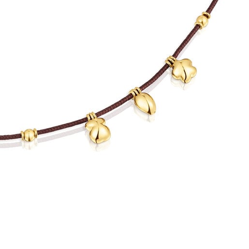 Collier motifs en or et cordon marron TOUS Balloon