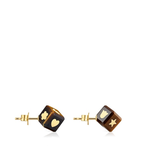 14kt gold Earrings with tiger’s eye Cube