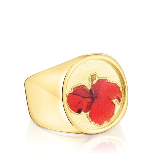 Silver vermeil Maga Signet ring with flower