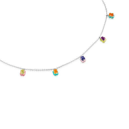 Silver TOUS Vibrant Colors bear charm Necklace with gemstones and enamel |  TOUS