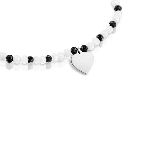 سوار مرن من العقيق الأبيض والإسبنيل وقلب فضة من تشكيلة TOUS Motifs