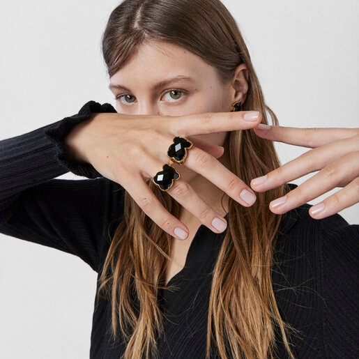 Vermeil Silver Color Ring with faceted Onyx