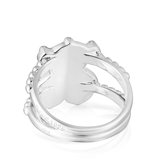 Large silver Ring with bear motif TOUS Grain