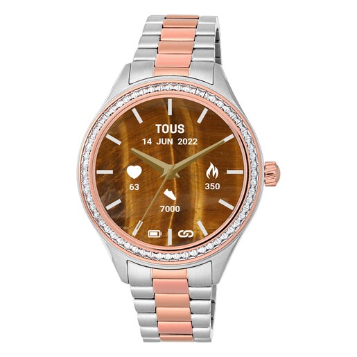 Relógio smartwatch T- Shine Connect com bracelete em aço, aço IP rosado e zircónias brancas
