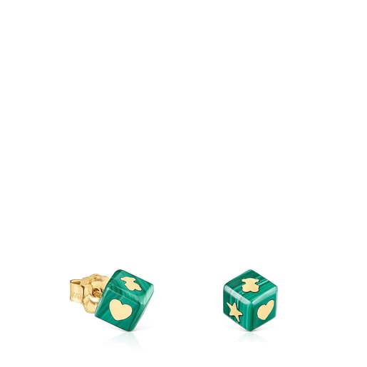 Aretes de oro de 14 kt y malaquita Cube