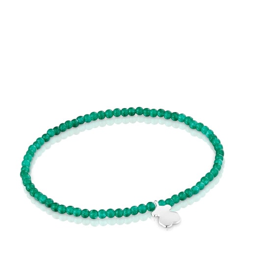 Pulsera elástica con calcedónia verde y oso de plata TOUS Motivos
