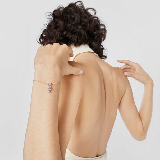 Pulsera de cordón beige con motivo tortuga y gemas Save Ocean