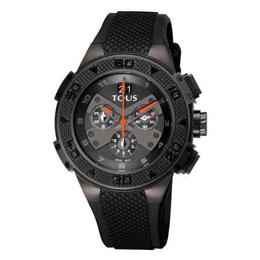 Two-tone black IP/Steel Xtous Watch with black Silicone strap