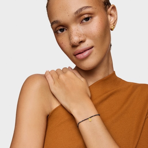 ヘマタイトと18ktゴールドコーティング・シルバーのベアのモチーフを添えた伸縮性ブレスレット TOUS Motif