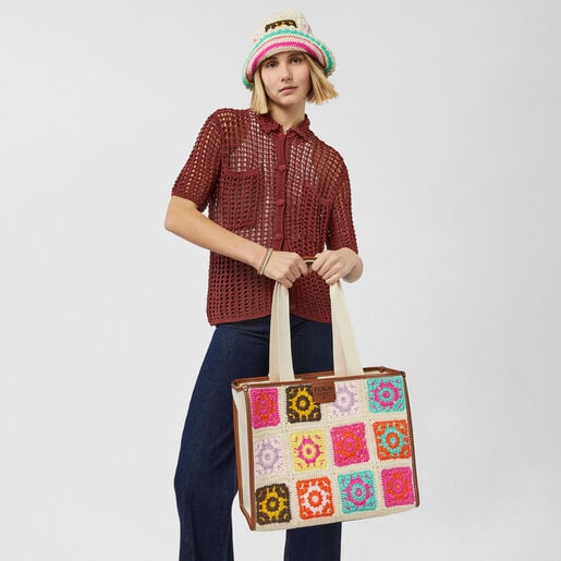 Large beige and brown TOUS Crochet Tote bag