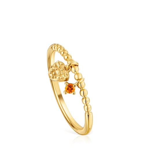 Small Ring with 18kt gold plating over silver and orange garnet TOUS Grain