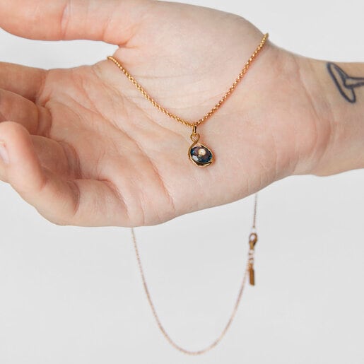 ゴールドコーティング シルバーにトパーズと養殖パールが付いたリバーシブル・ペンダントトップ Alma Motif