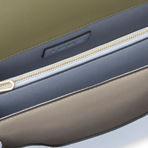 Bandolera mediana topo y verde Audree Saffiano