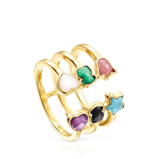 Glory Open Ring in Silver Vermeil with Gemstones | TOUS