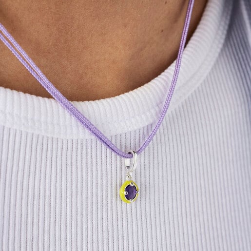 Silver TOUS Vibrant Colors Pendant with amethyst and lime green enamel