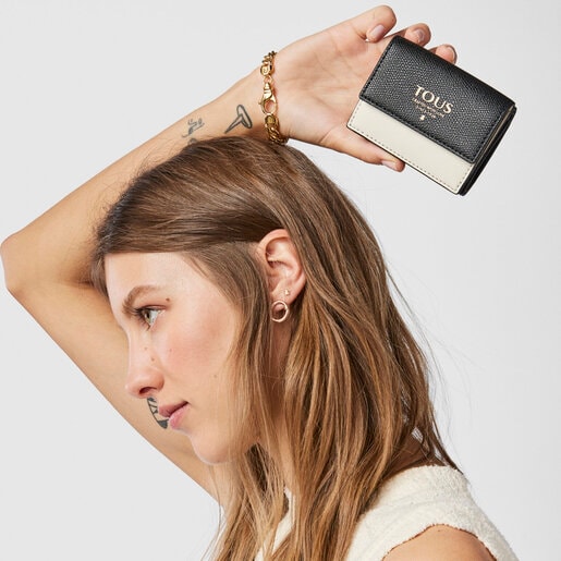 ארנק מטבעות עם דש סגירה TOUS Funny קטן בצבעי בז' ושחור