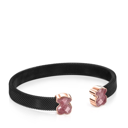Black IP Steel Mesh Color Bracelet with Rhodonite | TOUS