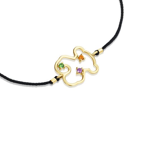 Pulseira urso Tsuri em nylon, ouro e pedras preciosas