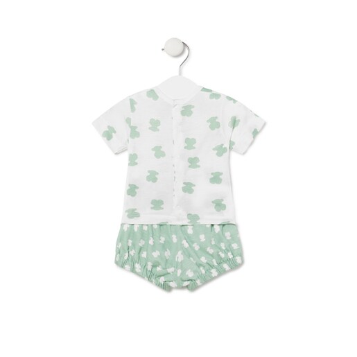 Bear T-shirt and nappy cover briefs outfit in Mist