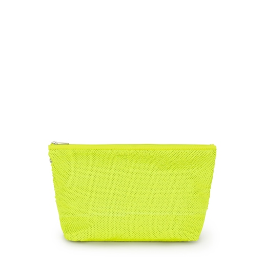 Medium Neon Yellow Kaos Shock Sequins Handbag