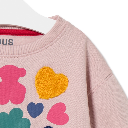 Sweatshirt Ursos, corações e flores Casual cor-de-rosa