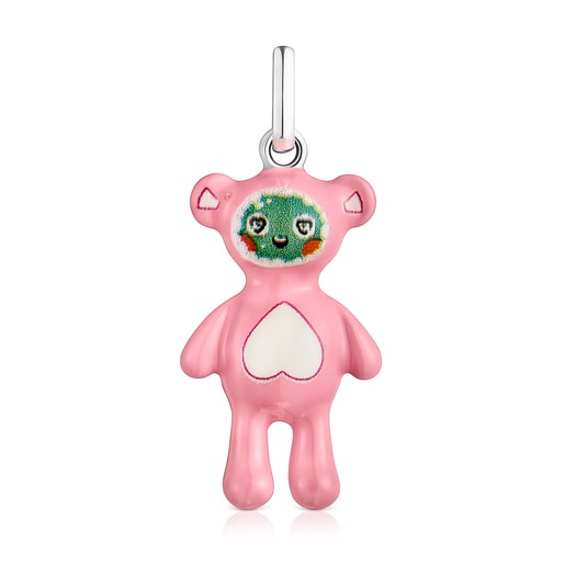 Silver MOS Bears “YAM” Pendant with pink enamel