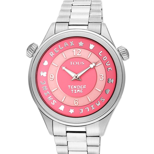 Stainless steel Tender Time Watch with pink dial