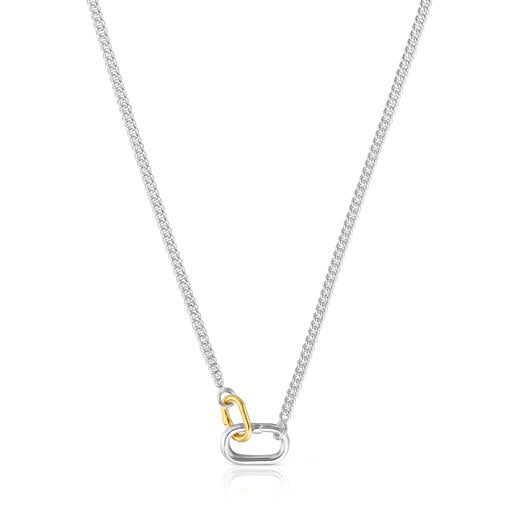 Short silver Necklace with two-tone rings Hold Oval