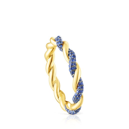 Gold Twisted Ring with blue sapphire