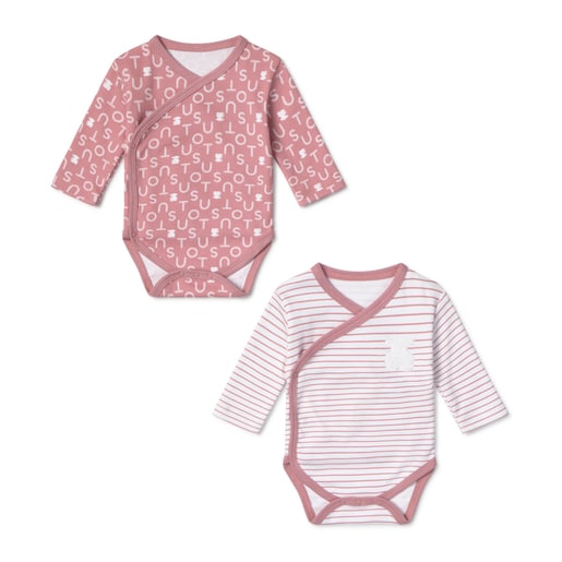 Pack of wrap-over baby bodysuits in Soft pink