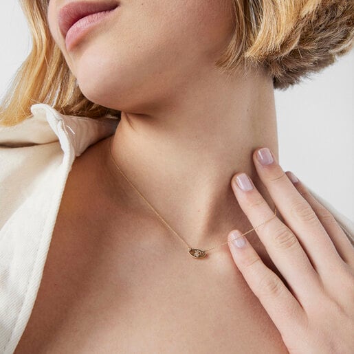 Gold TOUS Good Vibes eye Necklace with Diamonds