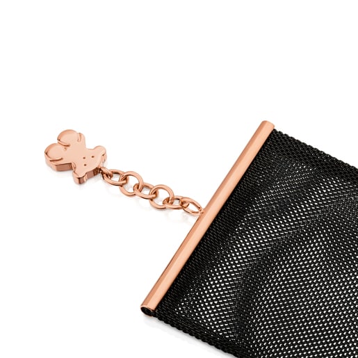 Pulsera de acero negro 5 cm con baño de oro rosa 18 kt sobre plata Icon Mesh