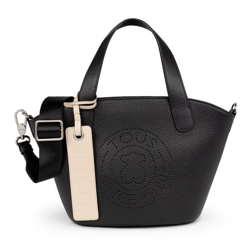 Kleine Shopping-Tasche Leissa aus schwarzem Leder