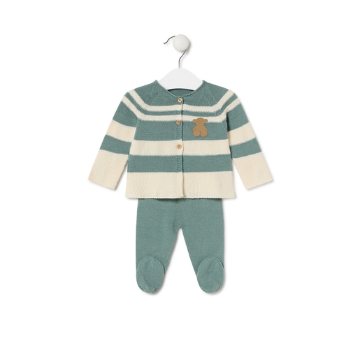 Knitted baby set Tricot stripy green