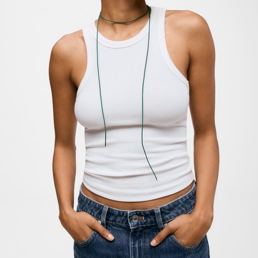 Collar largo de plata en color verde TOUS Basics
