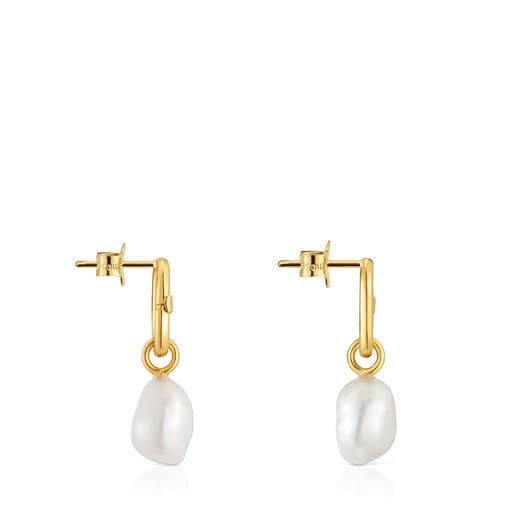 Hold Oval short gold Earrings with cultured pearls