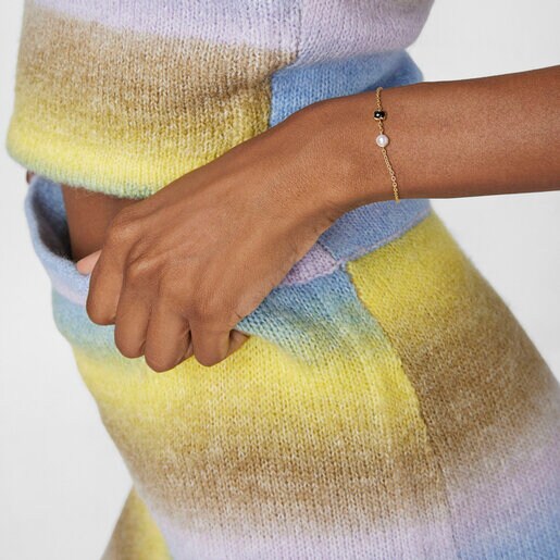 ブレスレット Glory　オニキス・パール・ゴールドコーティング