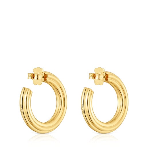 18kt gold plating over silver long Hoop earrings with flower motif TOUS 1950