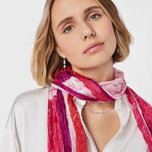 Pink silk Script pleated Scarf