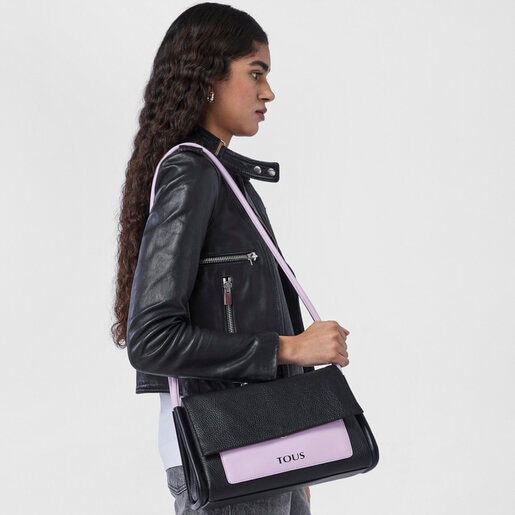 Кожаная сумка-кроссбоди TOUS Empire в черном и сиреневом цветах среднего размера