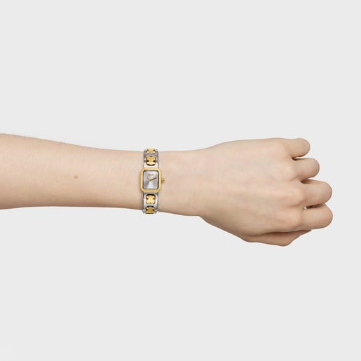 スティールとゴールドカラースティールブレスレットを組み合わせたアナログウォッチ Icon Time