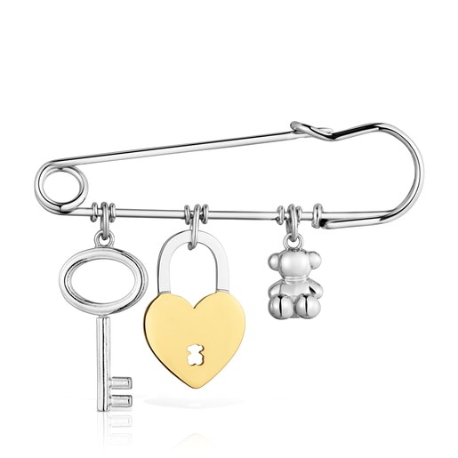 Broche de acero bicolor y motivos colgantes TOUS Charming