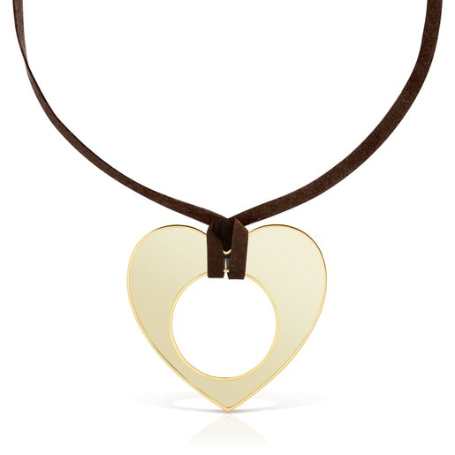 Gold-colored steel, white resin and black cord heart Necklace TOUS Galaxy