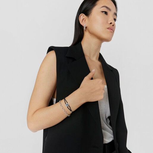 Black elastic Sweet Dolls Bracelet with silver heart