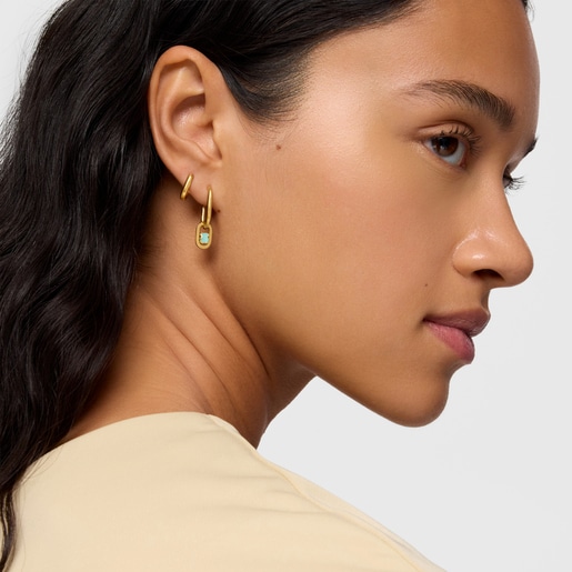 Aretes de aro con baño de oro 18 kt sobre plata y amazonita Camille