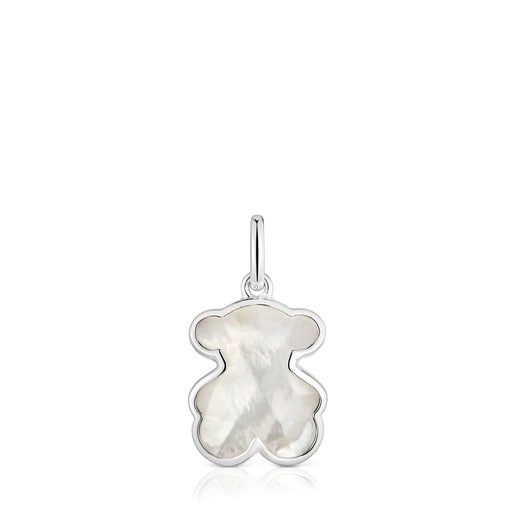 Colgante pequeño de plata y motivo oso en nácar Icon Color