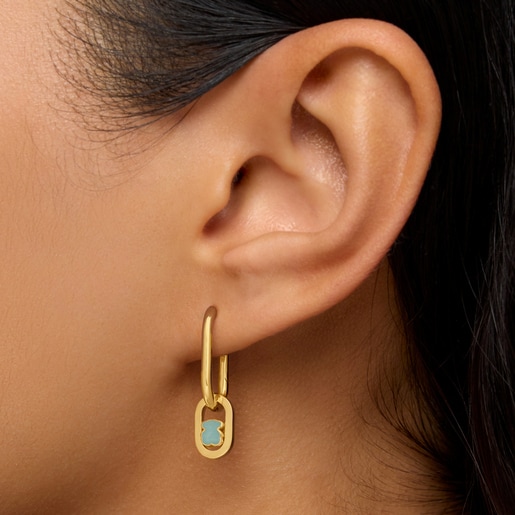 Aretes de aro con baño de oro 18 kt sobre plata y amazonita Camille