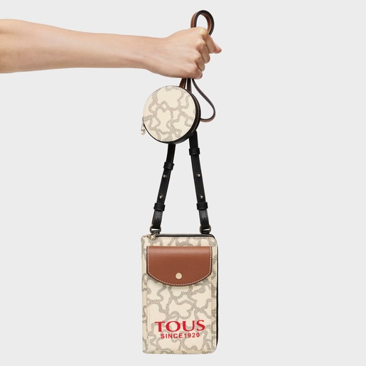 Beige Kaos Icon hanging phone pouch with wallet