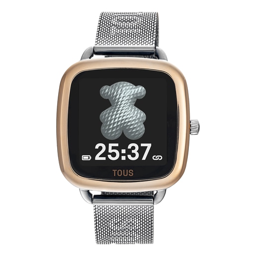 Relógio smartwatch em aço IPRG rosa e bracelete em aço D-Connect