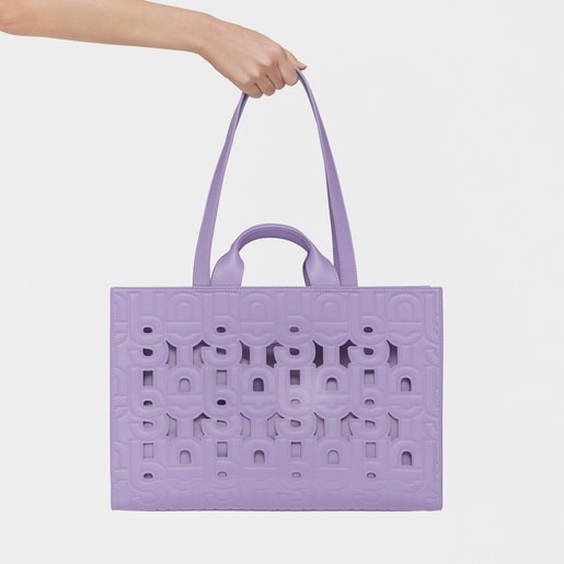 ダークライラックカラーのラージ Amaya ショッピングバッグ TOUS MANIFESTO CUT